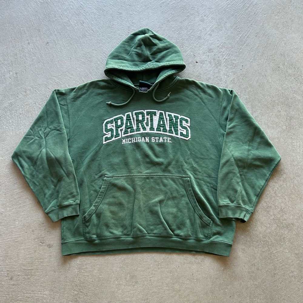 Vintage Michigan State University‎ Sweatshirt Size XXL Green MSU Hoodie NCAA